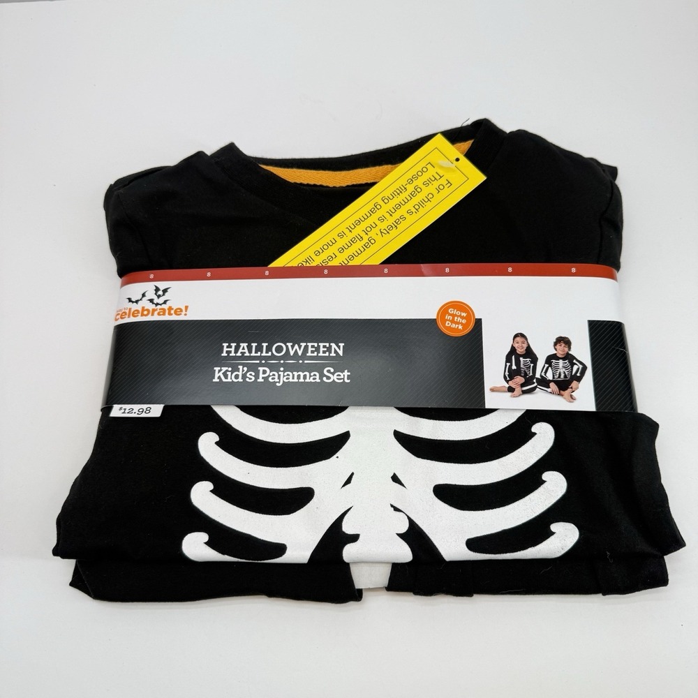Way To Celebrate Halloween Kid's Pajama Set Size Med (8) (Glow In The Dark) NEW